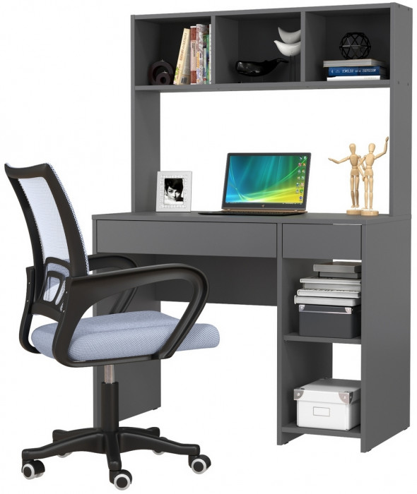 компьютерный стол Комфорт 12.77F + кресло 103 серое, тёмно-серый