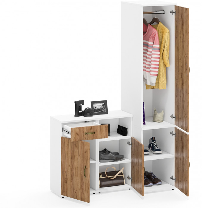 Лидер-8 Пенал МД 23Б + Тумба МД 3.15 + Тумба МД 3.19, белый шагрень/крафт золото