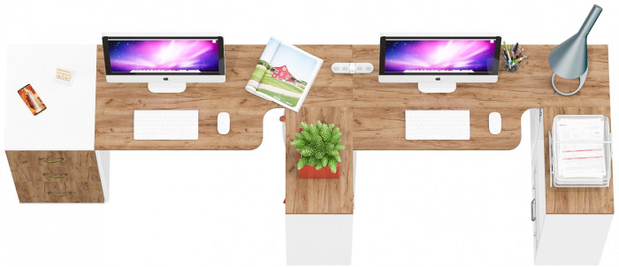 Лидер-8 Стол + Стол + Тумба МД 3.16, белый шагрень/крафт золото