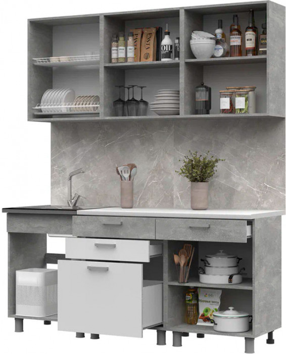 Кухня Денвер 1,8 Фасад БЕЛЫЙ/Корпус АТЕЛЬЕ СВЕТЛОЕ