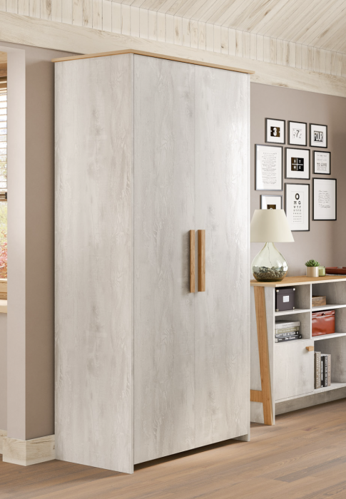 Шкаф двухдверный "Скандинавия" - Бетон пайн светлый/Дуб наварра