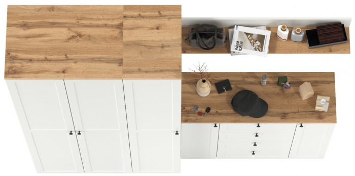 Остин Прихожая 75, цвет белый шагрень/дуб крафт золотой, ШхГхВ 240х54,3х229,6 см., универсальная сборка