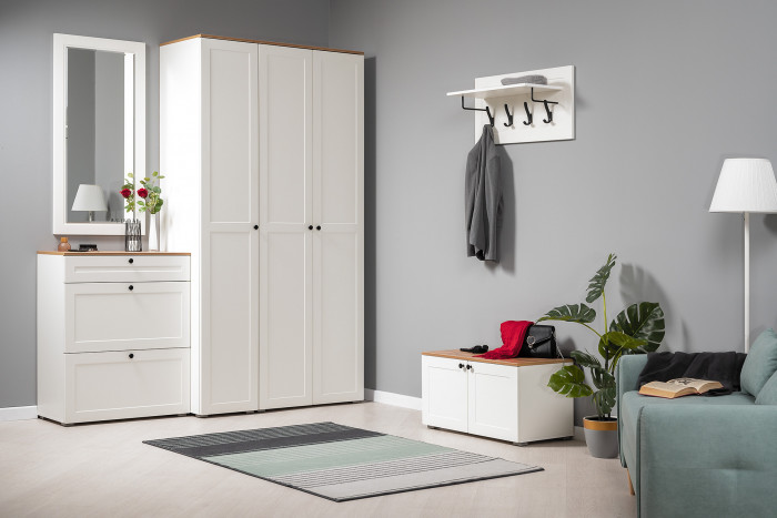 Остин 13.257 Тумба + 15.12 Вешалка, цвет белый шагрень/дуб крафт золотой, ШхГхВ 80х41,9х210 см.