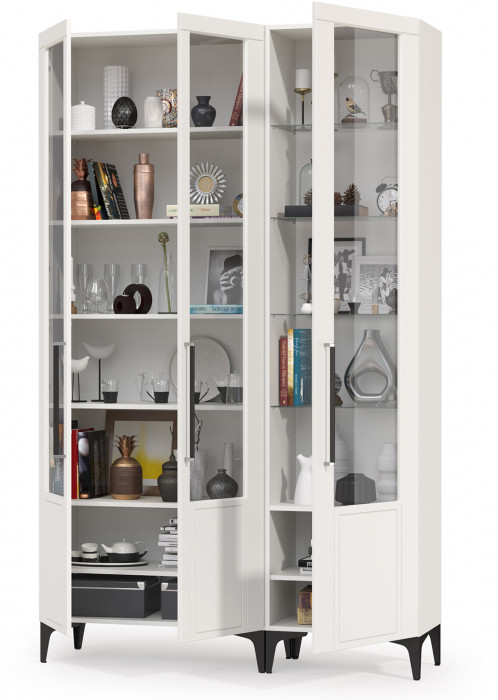 Валенсия Гостиная № 128, цвет ЛДСП белый шагрень/МДФ белый шагрень, ШхГхВ 139,1х38,1х225,2 см., универсальная сборка