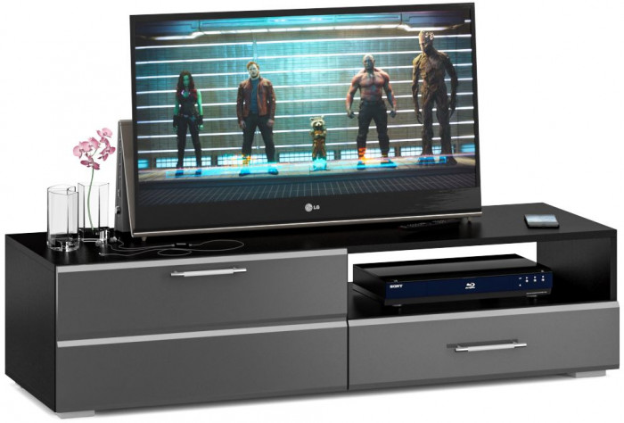 Тумба под ТВ Ларго 1,4, цвет корпус венге/фасады МДФ графитово-серый глянец, ШхГхВ 140х46х35 см., НЕ универсальная сборка