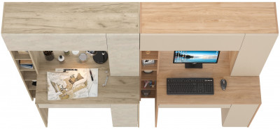 КР100 Два стола компьютерных Комфорт 12.71, цвет дуб крафт серый/шёлковый камень/гикори рокфорд натуральный/сатин, 233,4х60,2х165,4 см., НЕ ун. сб.