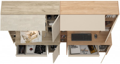 КР100 Два стола компьютерных Комфорт 12.71, цвет дуб крафт серый/шёлковый камень/гикори рокфорд натуральный/сатин, 233,4х60,2х165,4 см., НЕ ун. сб.