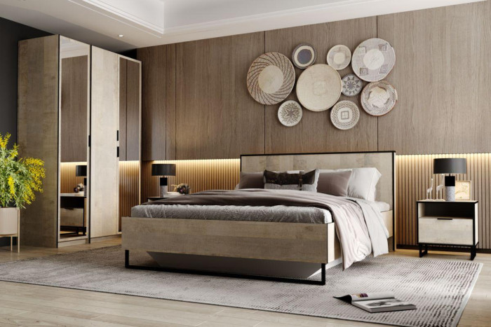 НМ 014.03 Шкаф для одежды Фолк с зеркалом Дуб Гранж песочный