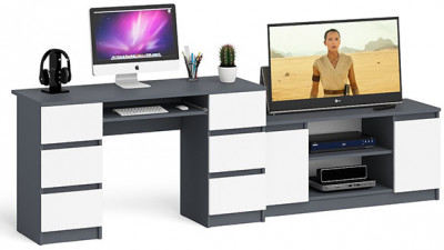 Мори компьютерный стол МС-2 + Тумба МТВ1200.1, графит/белый