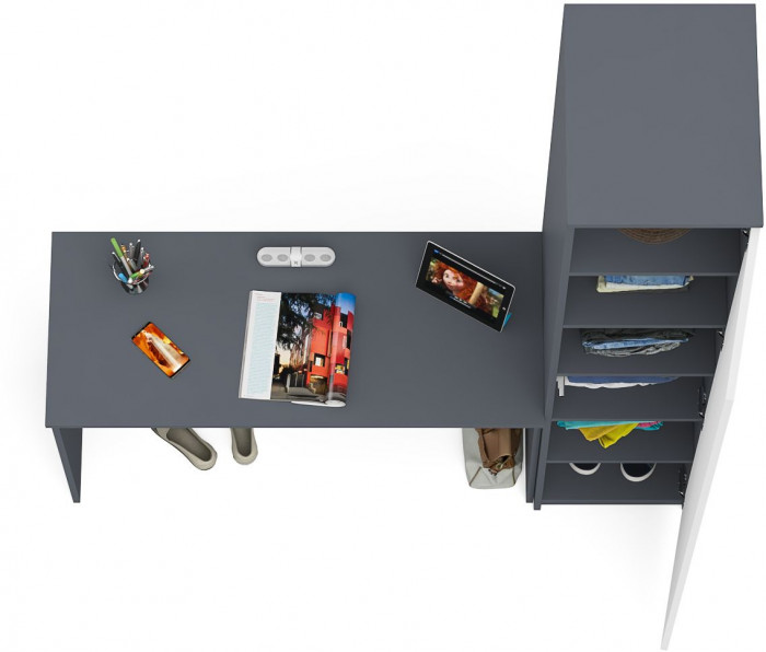 Мори письменный стол МСП1200.1 + Пенал МШ400.1, графит/белый