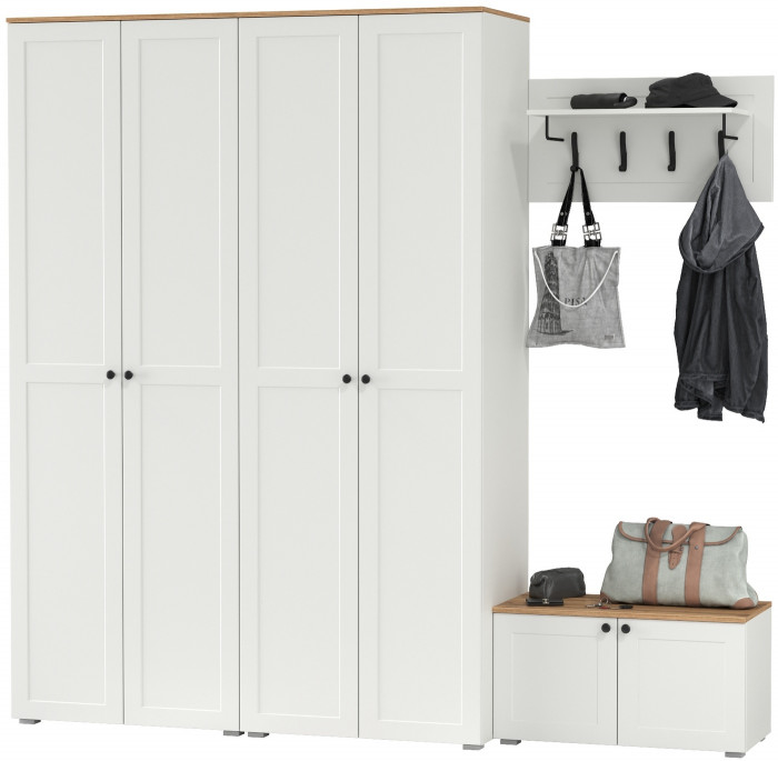 Остин Прихожая 31, цвет белый шагрень/дуб крафт золотой, ШхГхВ 240х54,3х229,6 см., универсальная сборка