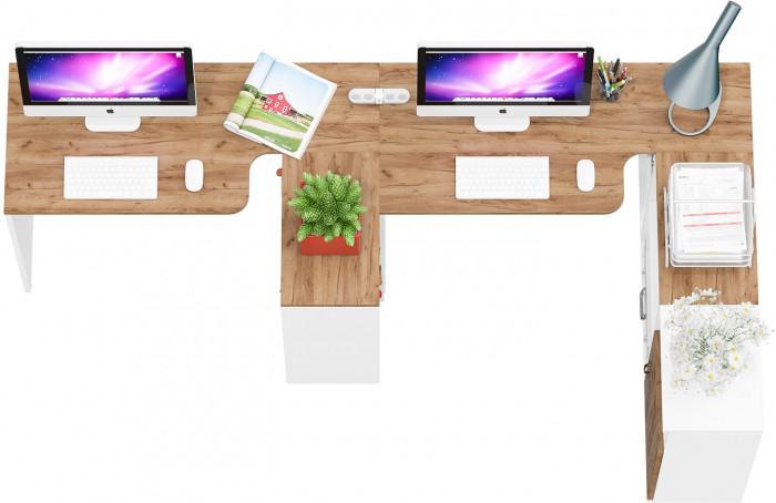 Лидер-8 Стол + Стол + Тумба МД 3.19, белый шагрень/крафт золото