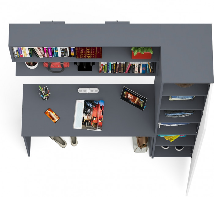 Мори письменный стол МСП1200.1 + Пенал МШ400.1 + Полка 1200, графит/белый