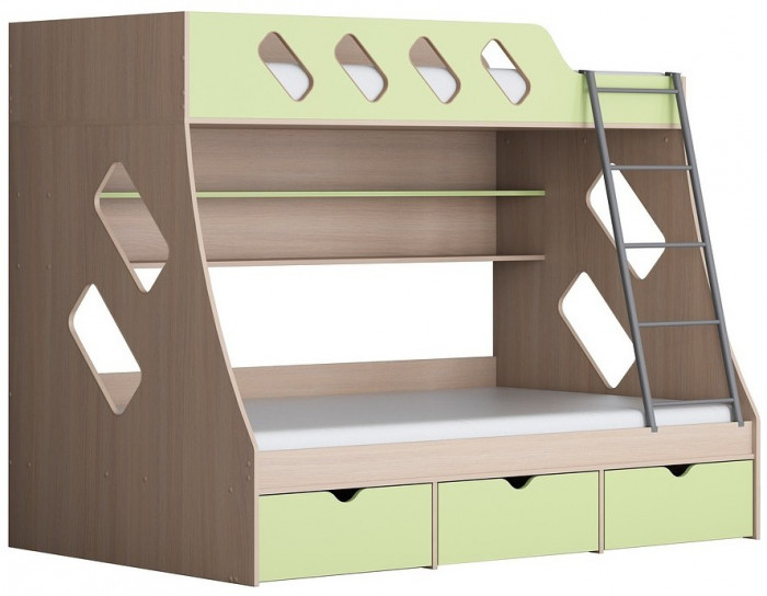 Дельта-20.01 Детская двухъярусная кровать с лестницей (Розовый, Ясень шимо светлый)