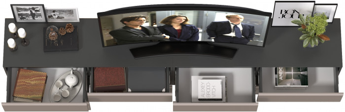 Сидней 13.63 + 13.63 Тумба под ТВ, цвет корпус: антрацит/фасады: МДФ веллюто капучино, ШхГхВ 259,8х41,3х52,4 см.