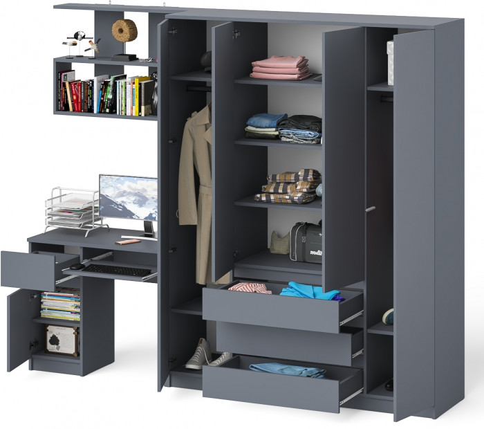 Мори компьютерный стол МС-1 левый + Шкаф МШ1600.1 + Полка 900, графит