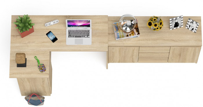 Мори Стол компьютерный МС-16 левый + Комод МК1200.3, цвет дуб сонома, ШхГхВ 244,8х84,9х76,6 см., выдвижные ящики слева, НЕ универсальная сборка