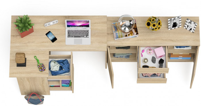 Мори Стол компьютерный МС-16 левый + Комод МК1200.3, цвет дуб сонома, ШхГхВ 244,8х84,9х76,6 см., выдвижные ящики слева, НЕ универсальная сборка