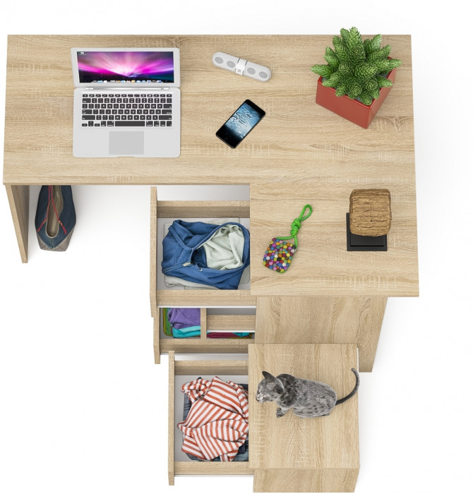 Мори Стол компьютерный МС-16 правый + Тумба ТМП400.1, цвет дуб сонома, ШхГхВ 164,8х84,9х76,6 см., выдвижные ящики справа, НЕ универсальная сборка