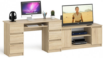 Мори Стол компьютерный МС-2 + Тумба МТВ1200.1, цвет дуб сонома, ШхГхВ 255,8х50х76,6 см., универсальная сборка