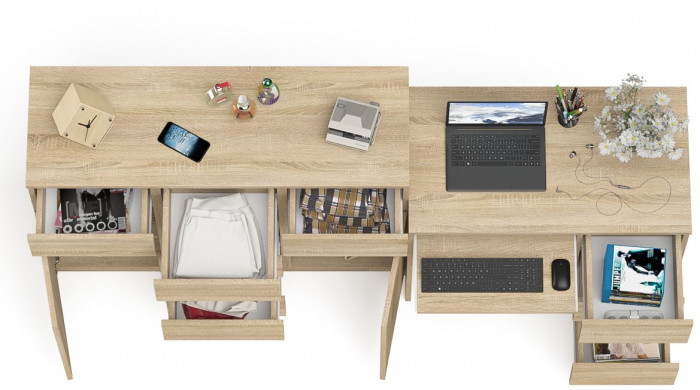 Мори Стол компьютерный МС-6 правый + Комод МК1200.4, цвет дуб сонома, ШхГхВ 210,4х50х94 см., выдвижные ящики справа, НЕ универсальная сборка