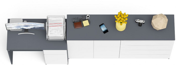 Мори компьютерный стол МС-1 правый + Комод МК1600.1, графит/белый