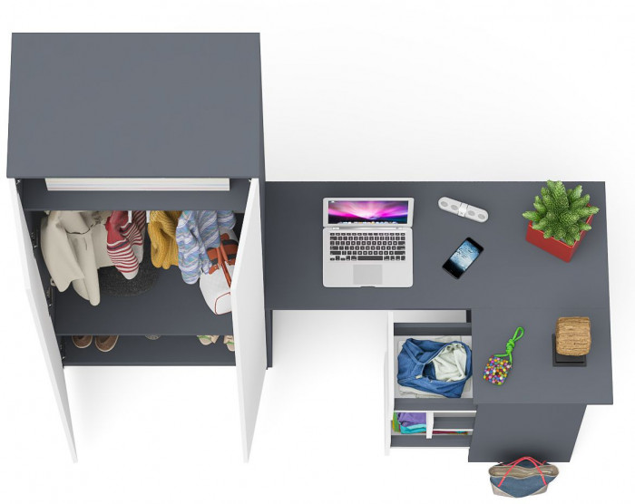 Мори компьютерный стол МС-16 правый + Шкаф МШ800.1, графит/белый