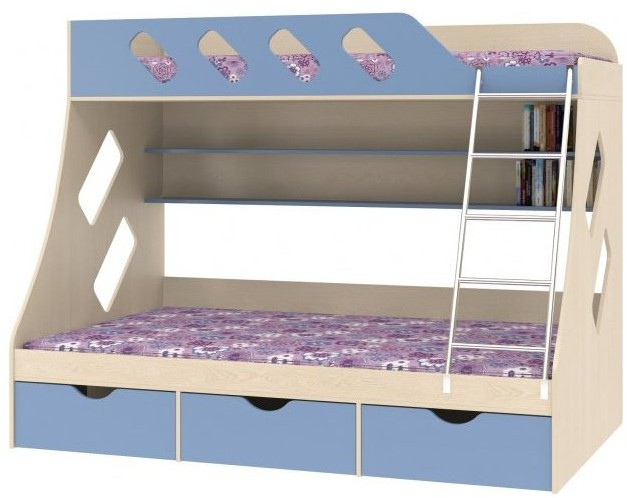 Дельта-20.01 Детская двухъярусная кровать с лестницей (Салатовый, Дуб молочный)