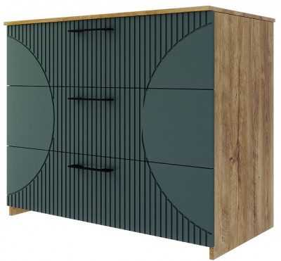 Комод с 3-мя ящиками "Монтале" - Дуб канзас/Зеленый матовый