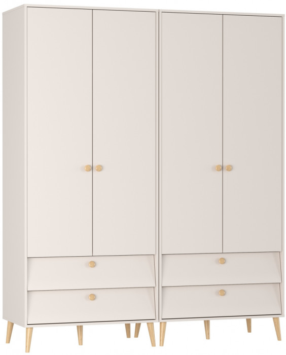 Афина Спальня Шкаф 2-х дверный с двумя ящиками х 2, цвет кашемир серый, ШхГхВ 180,6х56,3х220 см.