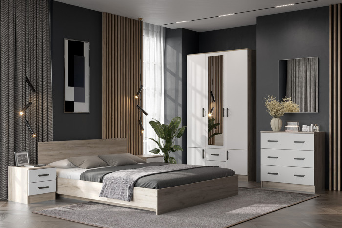 Тумба прикроватная Ронда, Дуб крафт серый, Белый