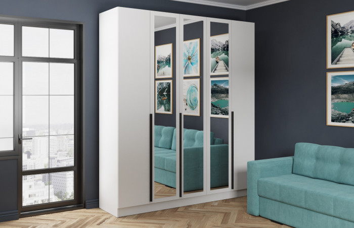 Шкаф Мадрид (2,0) с 3 ящ. внутри с зеркалом, Белый