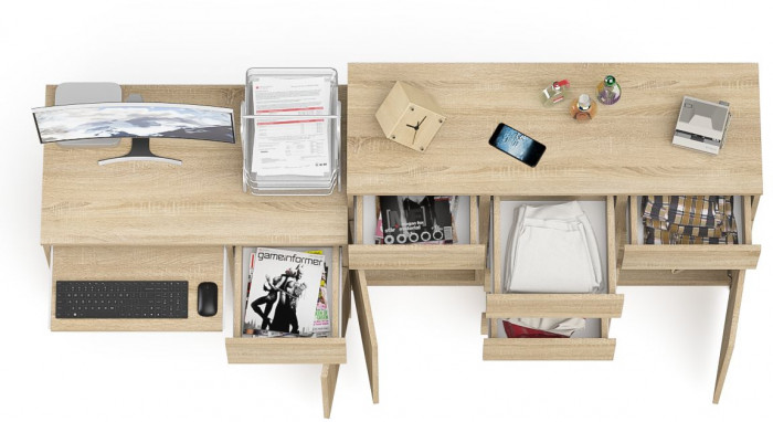 Мори Стол компьютерный МС-1 правый + Комод МК1200.4, цвет дуб сонома, ШхГхВ 210,4х50х94 см., выдвижной ящик справа, НЕ универсальная сборка