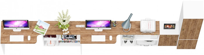 Лидер-8 Стол + Стол + Пенал МД 21Б + Тумба МД 3.15, белый шагрень/крафт золото