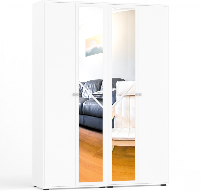 Камелия спальня № 8 Кровать с ящиками 1400 + Две тумбы + Шкаф 4-х створчатый, цвет белый, сп.м. 1400х2000 мм., б/м, основание есть