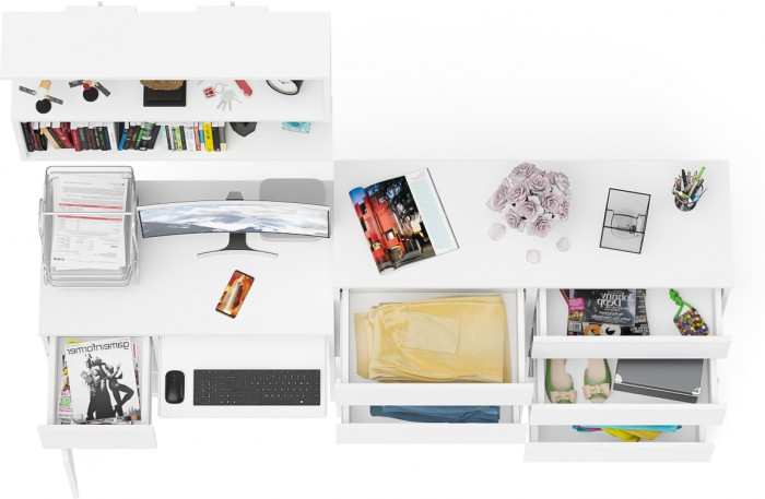 Мори компьютерный стол МС-1 левый + Комод МК1200.8 + Полка 900, белый