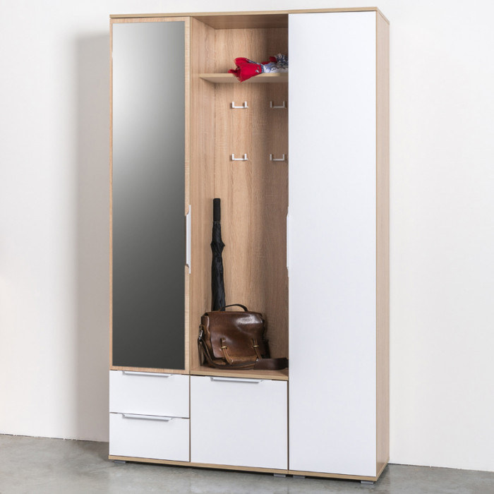 Куба Прихожая 14, цвет дуб сонома/белый премиум, ШхГхВ 126,4х38,3х210,6 см., универсальная сборка