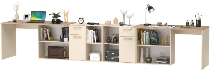 Лайт Стол письменный 03.245F + 03.245F, цвет сатин/дуб эндгрейн элегантный, ШхГхВ 342,7х136х75,2 см.(угловой) или 407х68х75,2 см.(прямой), ун. сборка