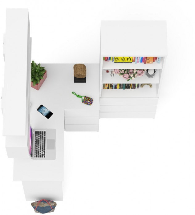 Мори компьютерный стол МС-16 правый + Стеллаж МСТ600.3 + Полка 1200, белый