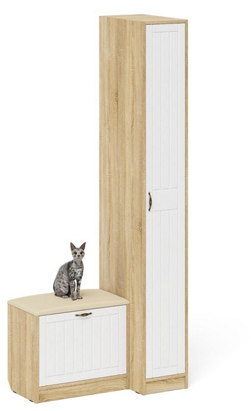 Прихожая П-6 Компоновка № 39, дуб сонома/фасады МДФ белое дерево фрезеровка прованс