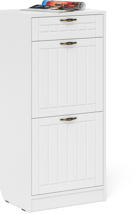 Прихожая П-6 Тумба для обуви 2 секции, белая шагрень/фасады МДФ белое дерево фрезеровка прованс