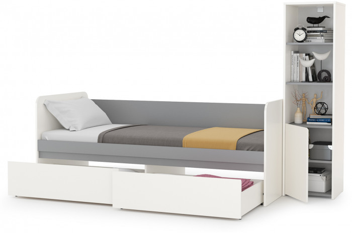 Торонто 11.39 Кровать + 13.13 Шкаф комбинированный, белый шагрень/стальной серый