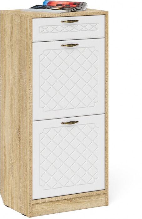 Прихожая П-6 Компоновка № 15, цвет дуб сонома/фасады МДФ белое дерево фрезеровка ромб, ШхГхВ 180х50х210 см., универсальная сборка