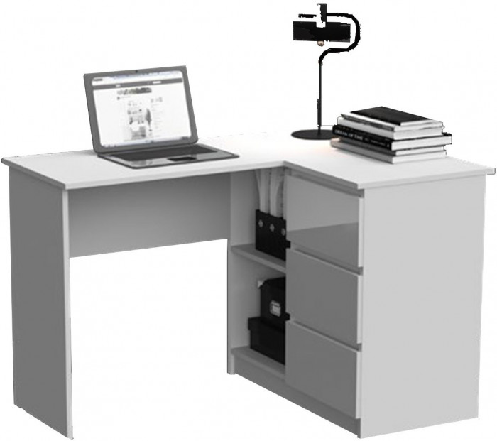 Челси Стол письменный угловой (Белый глянец, Дуб Сонома)