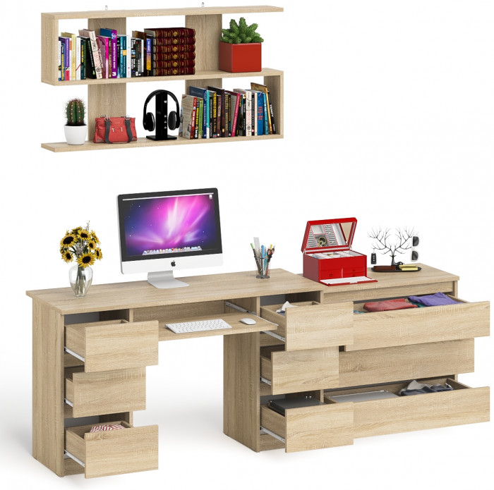 Мори компьютерный стол МС-2 + Комод МК800.1 + Полка 1200, дуб сонома
