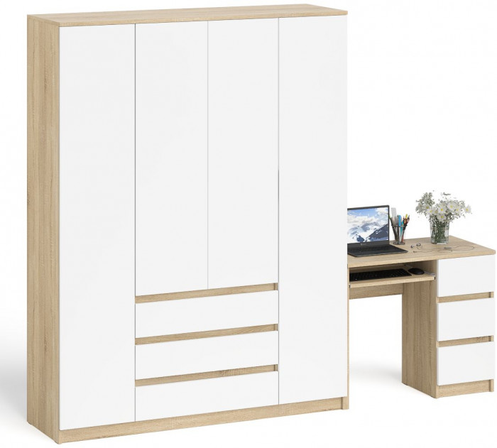 Мори компьютерный стол МС-6 правый + Шкаф МШ1600.1, дуб сонома/белый