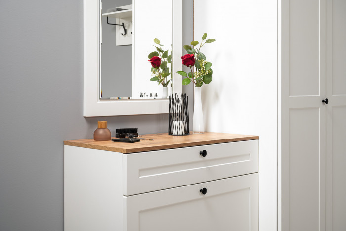 Остин 16.221 Комод + 16.121 Тумба для обуви + 16.121 Тумба для обуви, белый шагрень/дуб крафт золотой