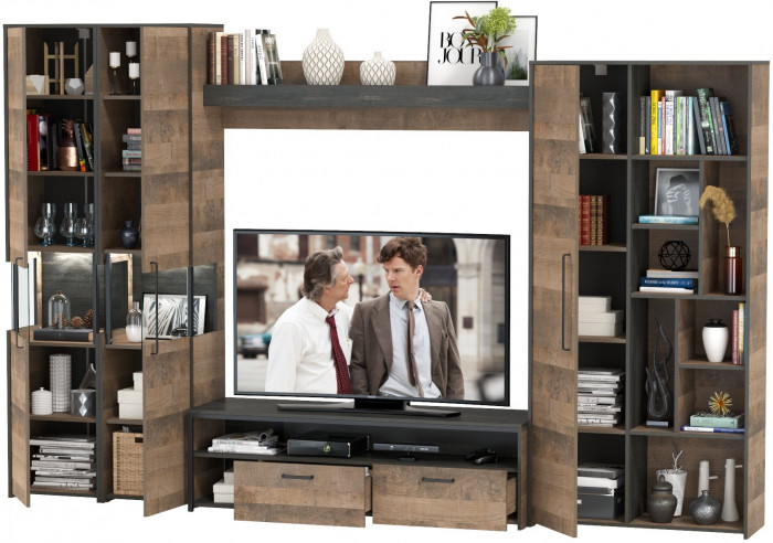 Трувор Гостиная 033, цвет дуб гранж песочный/интра, ШхГхВ 332,4х45,4х210 см., универсальная сборка