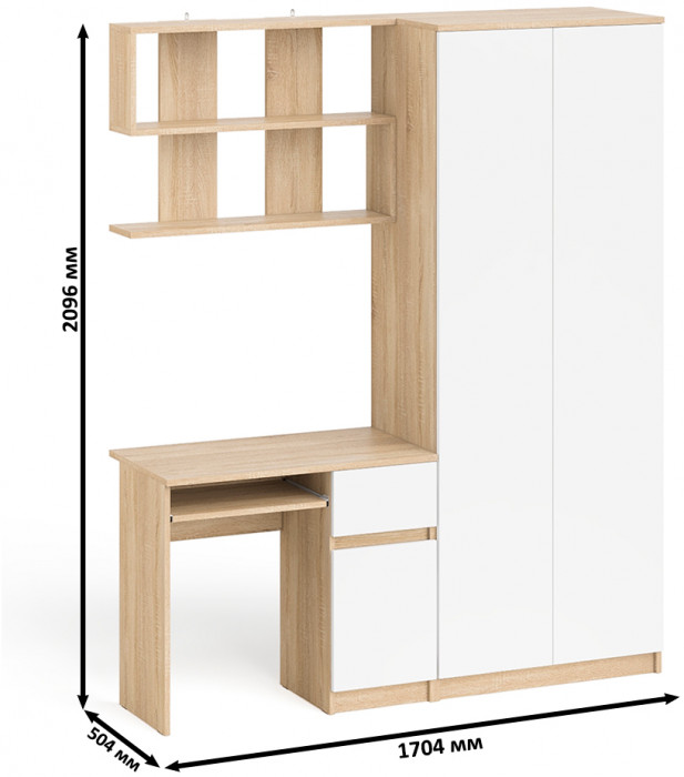 Мори компьютерный стол МС-1 правый + Шкаф МШ800.1 + Полка 900, дуб сонома/белый
