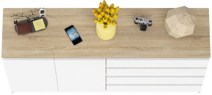 Мори Комод МК1600.1, цвет дуб сонома/белый, ШхГхВ 160,4х41х94 см., НЕ универсальная сборка